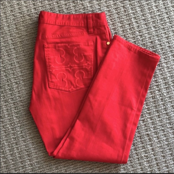 [DONATED] Tory Burch red slim cropped jeans - Picture 1 of 4